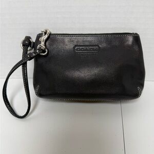 Coach Black Leather Wristlet with Silver Accents